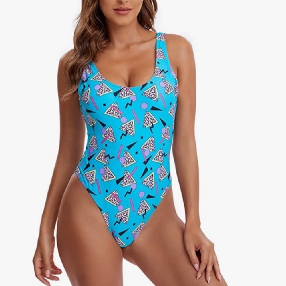 Miaiulia Swim|Retro 90s Highcut Low Back Vintage‎ One Piece Swimwear Bath-Medium